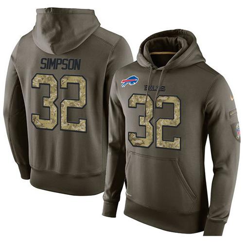 NFL Men's Nike Buffalo Bills #32 O. J. Simpson Stitched Green Olive Salute To Service KO Performance Hoodie - Click Image to Close